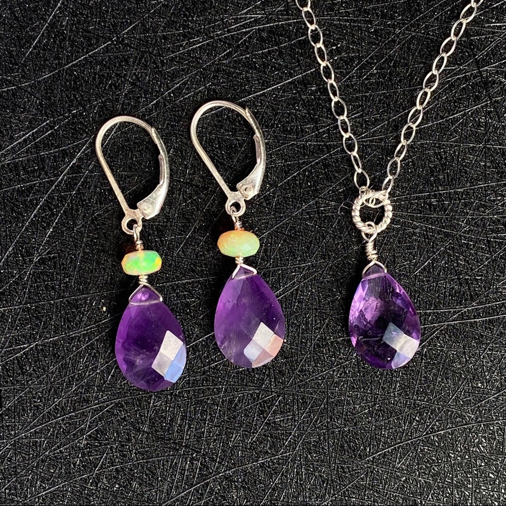 Amethyst Necklace Earrings Jewelry Set Sterling
